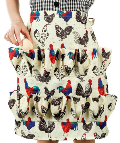 Homaisson Eierschürze mit 15 Taschen, Langlebige Canvas Eier Sammeln Schürze für Huhn Ente Gans Eier, Eierträger Schürze für Hausfrau Bauernhaus