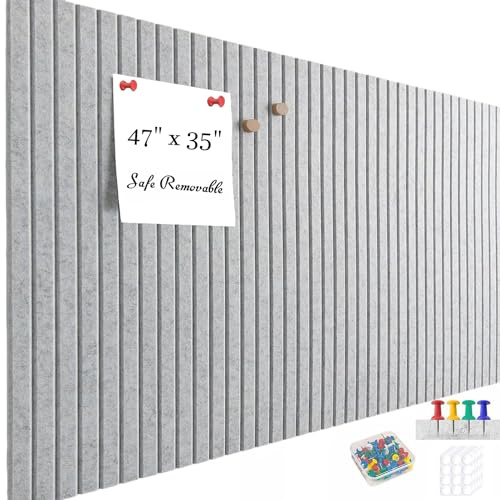 Acidea Große Filz Pinnwand Selbstklebend, 120x90cm, 12 Stück Filzboard Memotafeln Modern mit 50 Pushpins, 30x30cm Fototafel Memo Boards Bulletin Board Wanddekoration für Büro Küche, Fotos Memos