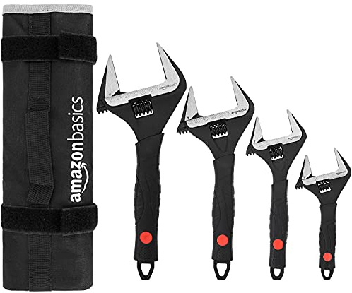 Amazon Basics 4-teiliges Rollgabelschlüssel-Set mit weichem Griff, weite Öffnung, mit: 6.4 x 2.5 x 0.75 zoll (16.2 cm x 6.35 cm x 1.90 cm)