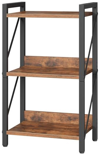 HOOBRO Bücherregal, Standregal, Leiterregal, freistehendes schmales Regal, Büroregal 3 Ebenen, offene Ablagen, für Wohnzimmer, Schlafzimmer, Büro, Küche, Rustikales Braun und Schwarz EBF71SJ01