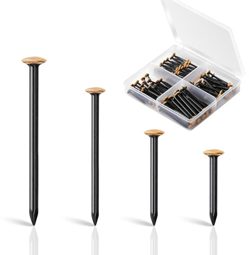GoldOars 120 Stahlnägel Set (20/25/30/40mm) Bildernägel mit Box Nägels für Betonwände Ziegelstein Putz & Holz Rostfreie Stahlnägel Ohne Bohren, Gold