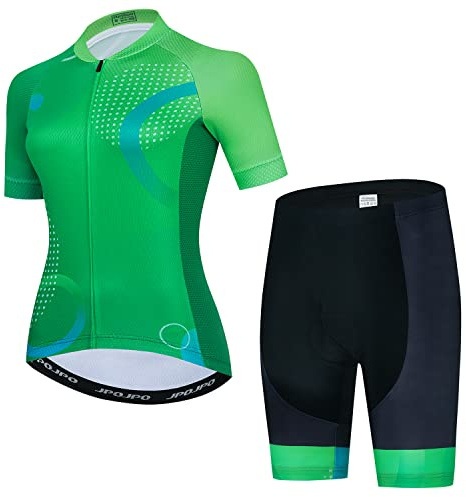 Radtrikot-Set für Damen, Sommer, kurzärmelig, Radtrikot-Anzug, Damen-Fahrrad-Top, Fahrrad-Shorts, Kleidung, Baum grün, M
