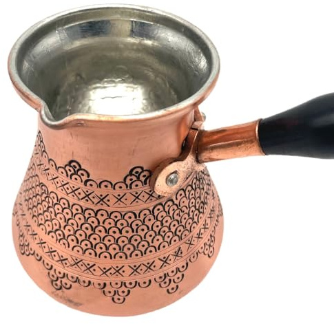 Cezvex-Areon Kaffeekanne aus Kupfer, handgraviert, mit Holzgriff | 2 mm dick, 100% Kupfer, türkische, arabische Mokkakanne, Cezve, Ibrik, Briki, bis zu 4 Personen
