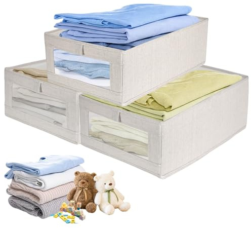 Rzspher 3 Stück Aufbewahrungsbox,40cm x 27cm x 17cm Aufbewahrungsboxen für den Kleiderschrank,faltbarer Stoff Aufbewahrungswürfel mit transparentem Fenster für Kleiderschrank,Kleidung,Bücher,Kosmetik