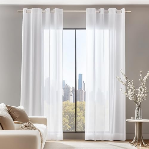 Deconovo Voile Gardinen Transparent mit Stangendurchzug Vorhang Weiß | 2er Set, H175 x B140 cm,leichte gardinen, transparente vorhänge tageslicht, vorhang wohnzimmer, curtains for living room