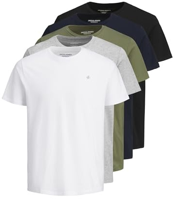 JACK & JONES Herren Jorjxj Tee Crew Neck 5mp T-Shirt, Eclipse/Weiß/Schwarz/Grau/Dusty, L EU