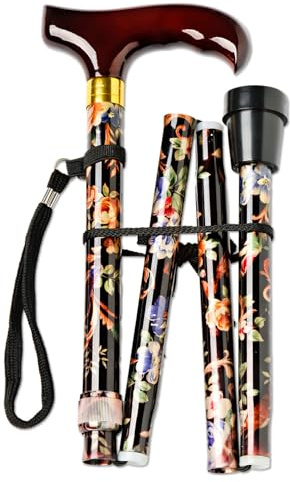 3 PAGEN® Gehstock faltbar – Höhe zwischen 83-93cm einstellbar – Blumenmuster – ideal für unterwegs – rutschfest Dank Gummifuß – Handstock mit ergonomischer Holzgriff - Gehhilfe Senioren