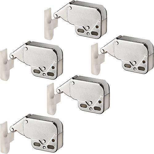 Gedotec Möbelschnäpper Schranktür Federschnäpper Schubladen Druckverschluss - MINI-LATCH | Tür-Schnäpper vernickelt | Türöffner für Möbel-Schränke | 5 Stück - Original Druckschnäpper mit Gegenstück