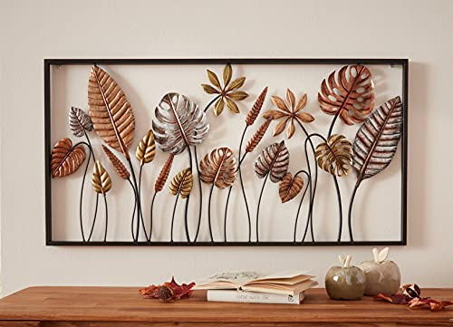 3D Metall-Bild "Blätter", 90x45 cm, Wandbild, Wandschmuck, Wandobjekt, Deko-Landschaft