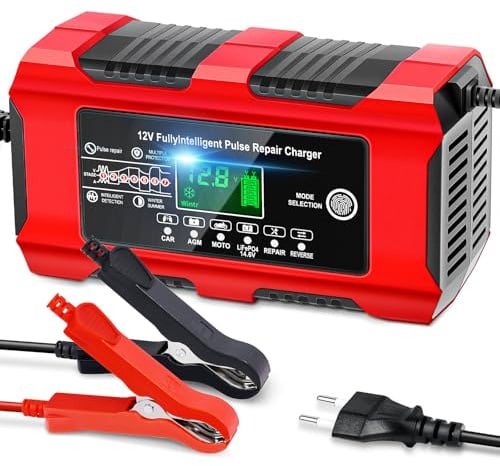 YDBAO Autobatterie Ladegerät 10A 12V Smart Vollautomatische KFZ Batterieladegerät Mit LCD Bildschirm Temperaturkompensation Reparaturmodus Ladegerät für Auto Motorrad Kleintransporter Boot