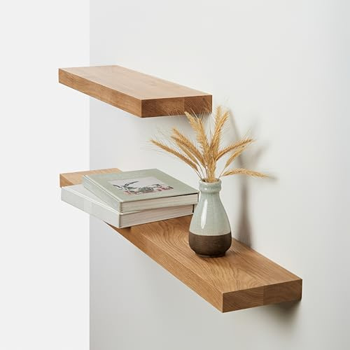 BestLoft Wandregal Wandboard Schweberegal Eiche ohne Baumkante Naturkante Regal Schweberegal Holzregal Bücherregal Wand Wandregal Holz kleines Regal Küchenregal Wand Shelf (60cm)