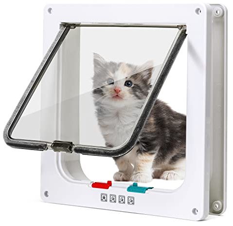 Nobleza - Katzenklappe Hundeklappe 4 Wege Magnet-Verschluss für Katzen, Hundetür Katzentür Haustierklappe Haustiertür, Katzenklappe Innentür für Katzen und Kleine Hund (Weiß, M)