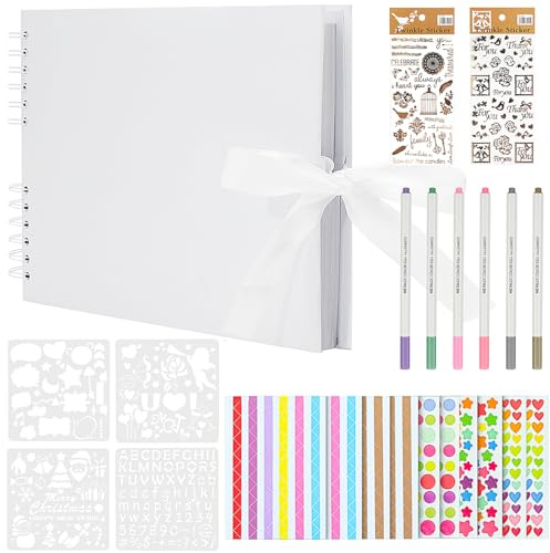 Fotoalbum zum Selbstgestalten für 160 Bilder Fotoalbum 80 Weißes Seiten | Fotobuch zum Einkleben Scrapbook Album Bilderalbum groß Fotoalbum mit Fotoecken Selbstklebend für Hochzeit Abschluss