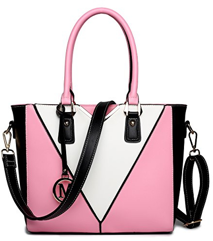 Miss Lulu Handtasche Damen Mittelgroß, PU Schultertasche mit Umhängegurt | Elegantes Colorblock-Design, 30 × 10 × 26 cm, 2 Hauptfächer, 4 Taschen und abnehmbarer verstellbarer Schultergurt