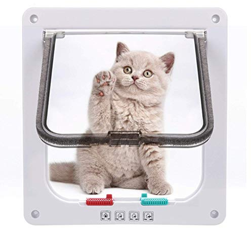 Sailnovo Große Katzenklappe 4 Wege Magnet-Verschluss,Einfache Installation Katzentür Haustiertür mit Teleskoprahmen,Silent wetterfeste Haustierklappe in Wand/Holztür/Upvc innentür(Reinweiß,L)