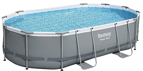 Bestway Power Steel Frame Pool Set, oval, grau, 488 x 305 x 107 cm, 56448-05