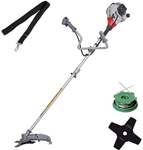 IKRA Benzin Freischneider Trimmer IBF 25-1 inkl. Fadenspule, 4-Zahn-Messer & Schultergurt, 25cm³ Hubraum, 0,8 kW