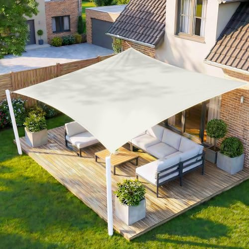 HENG FENG Sonnensegel 4x5m Rechteckig Wasserdicht mit 95% UV-Schutz Sonnenschutz für Garten Terrasse Balkon | Wetterfest & Windstabil aus hochwertigem PES Polyester | Beige