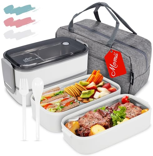 momii Premium Lunchbox für Erwachsene und Kinder inkl. Tragetasche und Besteck | Bentobox Edelstahl mit Fächern | Brotdose Kindergarten Lunchbox Bananenbox (Weiß)
