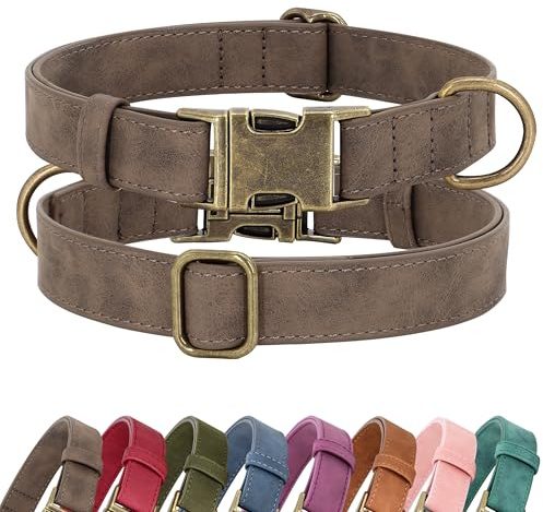Didog Hundehalsband aus weichem PU-Leder, stilvolles Schnellverschluss-Hundehalsband für große Hunde, leicht zu reinigen, verstellbares Haustierhalsband für den täglichen Spaziergang, Braun, Größe L