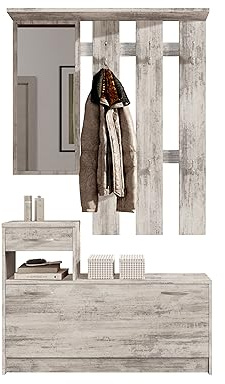 Vera Garderobe mit Spiegel Eiche Antik Nachbildung - Kompaktgarderobe, Dielenschrank, Flurschrank - 100 x 190 x 26 cm (B/H/T)