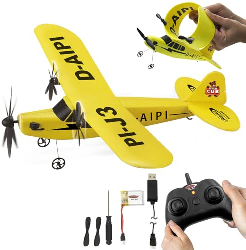 JAMARA 410191 Piper J3-CUB Flugzeug 2,4 GHz Gyro 2CH, Plane RC ferngesteuert, Spielzeug Modellflugzeug ab 16 Jahre, Remote Control Kids und Erwachsenen Airplane, Flexibler Mikroschaum