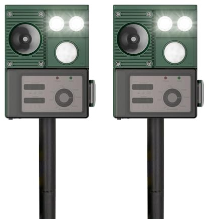 2X Katzenschreck Ultraschall Dualer Solar Eule, 5 Modus Tiervertreiber, IP68 Marderschreck mit LED Bewegungsmelder zur Abwehr von Katzen, Mardern und Hunden vertreiben Garten