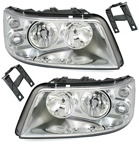 Scheinwerfer Set für VW T5 (9/2003-8/2009, ohne Xenon). Doppellinsen, Chrom | Aftermarket-Ersatzteil, H1, H7, LWR, Stellmotor, Halterungen, Klarglas, links, rechts,