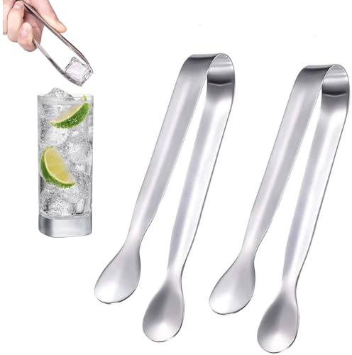 RODISHOMM 2 Stück Edelstahl Zuckerzange, Zangen für Candybar, Eiszange, Zuckerwürfel und Eiswürfel, Dessert Zangen, für Büfett und Picknick, Silberfarben