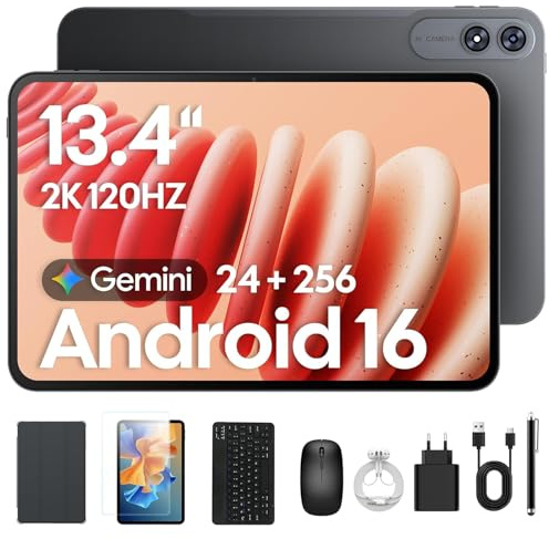 TABWEE 2026 13,4-Zoll Android 16 Tablet mit Tastatur | 2K 120 Hz IPS-Display, 24 GB RAM + 256 GB ROM, 2,2 GHz Octa-Core, 10000 mAh Akku