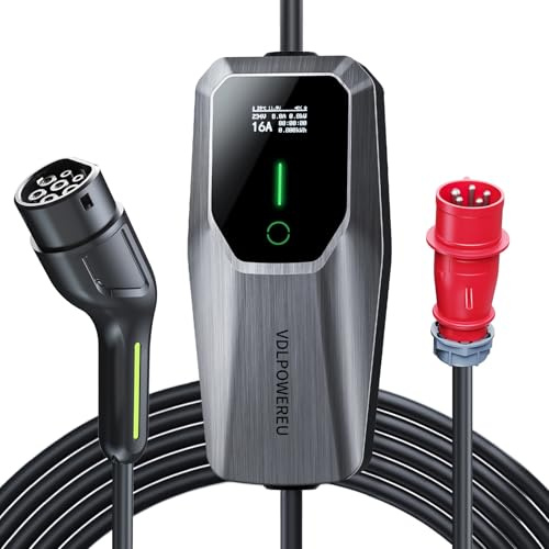 VDLPOWEREU Mobile Wallbox 11kW Typ 2 Ladekabel 6-16A | 5m Mobile Ladestation 3-phasig CEE EV Ladegerät Einstellbarer Strom und Einstellung Startzeit für Allen Elektrofahrzeugen EV PHEV IEC 62196-2