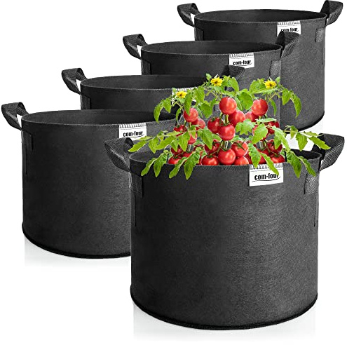 com-four® 5X Pflanzsack je 95 L für Kartoffeln, Tomaten-Kübel mit Griffen | Pflanztasche - Pflanztopf Tomaten - Pflanzenschutzsack