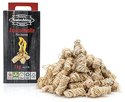 Axtschlag Premium Anzündwolle 1kg | Holzwolle Wachs Kaminanzünder | ökologischer Grillanzünder Holzanzünder | Anzünder für Kamin Grill Ofen