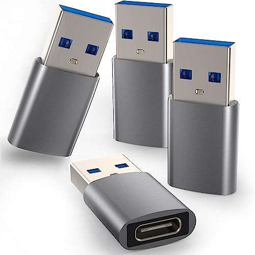 4 Stück USB C Adapter, USB C Buchse auf USB 3.0 Stecker Adapter, USB Type C Adapter Kompatibel mit iPhone 15/14/13, iPad, Samsung Galaxy S22 S21, MacBook