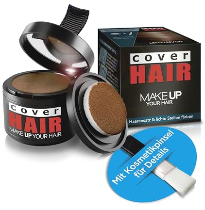 COVER HAIR Ansatzpuder in Mittelbraun (4g) - Haarpuder zur schnellen & unsichtbaren Kaschierung des Ansatz, Haarverdichtung & Abdecken grauer Haare - Wind- & Wasserfest