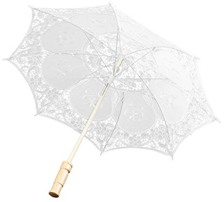 lyrlody Spitzen Sonnenschirm, Hochzeit Brautschirm, Vintage Fotografie, 3D Blumenstickerei, Faltbar, Weiß