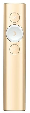 Logitech Spotlight Presenter, Bluetooth und 2.4 GHz Verbindung via USB-Empfänger, Digitaler Laserpointer, 30m Reichweite, Timer, Vibrationsalarm, PC/Mac/Android/iOS - Gold