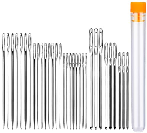 39 Stücke Leder Nadel Set, 6 Größen Große Augen Nadeln Hand Nähen Nadelns, Spitze und Stumpfe Leders Nähen Nadeln mit 2 Nadelflasche für Hand Nähen Leder Nähen