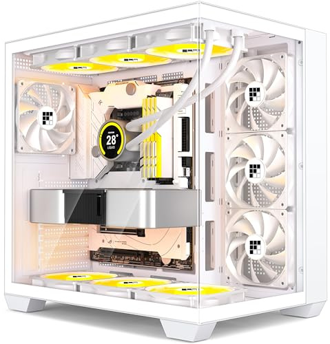 FOIFKIN PC Gehäuse - Vorinstallierte 4 ohne RGB-Lüfter, ATX Mid-Tower Gaming PC Gehäuse, 270° Panoramaglas mit Type-C (Weiß, F300)