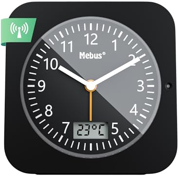 Mebus Funk-Wecker mit Thermometer/Datumsanzeige, Schlummerfunktion, großes Display/Quadratisch/Hintergrundbeleuchtung/Farbe: Schwarz/Modell: 25609, Kunststoff, normal