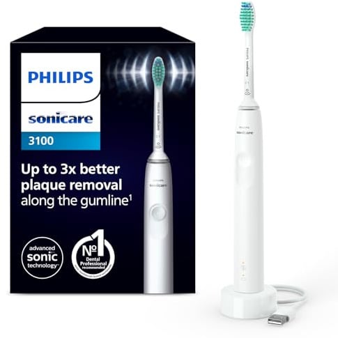 Philips Sonicare 3100 elektrische Zahnbürste, Schallzahnbürste, Andruckkontrolle und Timer, Weiß, Modell HX3671/13