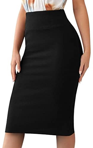 Sweet Hearts Damen Basic Stretch Bleistiftrock - Regular & Plus Size - Unterknie Büro Midi Bodycon Nylon Rock Made in USA