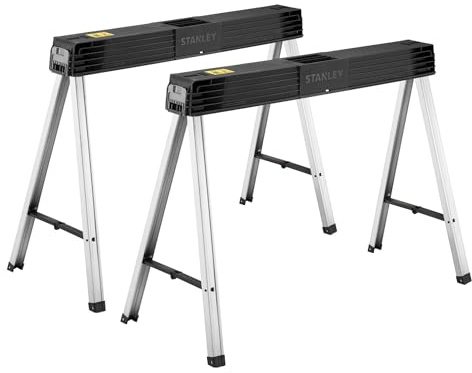 STANLEY 340 kg Folding Metal sawhorses (Pair), 1-97-475, Black
