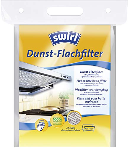 Swirl Dunst-Flachfilter für Flachhauben inkl. Einweghandschuhe, Signalstarke Sättigungsanzeige, 2er Pack, Je 2 Stück 47 x 57 cm