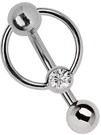 Modern Nature Piercing-Schmuck Intimpiercing Titan Banane in 1,6 x 14 mm + 5 mm Lochkugel und Klemm-Ring mit Stein in klar