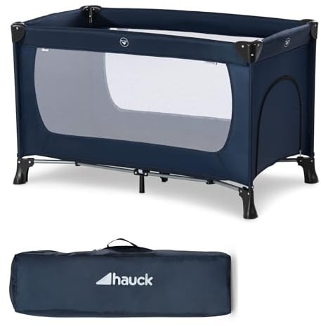 hauck Kinderreisebett Dream N Play Plus mit Transporttasche und Schlupf zum Spielen, Klein Zusammenklappbar, Baby Reisebett Kleinkind ab Geburt bis 15 kg (Navy/Aqua)