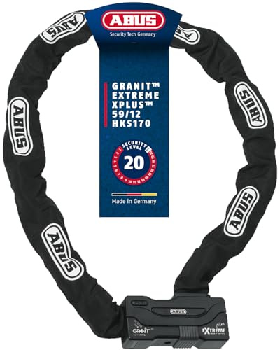 ABUS Schloss-Ketten-Kombi Granit Extreme Plus 59 - Motorradschloss aus 12 mm starker Sechskantkette - ABUS-Sicherheitslevel 20 - 170 cm Kettenlänge