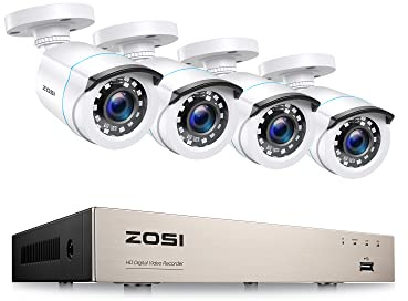 ZOSI 1080p Verkabelt Überwachungskamera Set Aussen ohne Festplatte | 8CH H.265+ 1080P DVR, 4X 2MP Outdoor Bullet Kamera mit BNC Kabel, IR Nachtsicht