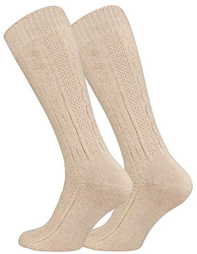 Cotton Prime Unisex Trachtensocken Trachtenstrümpfe, Kniehoch mit Zopfmuster, Naturfarben, Leinen-Baumwollgemisch, Perfekt für Lederhose und Dirndl