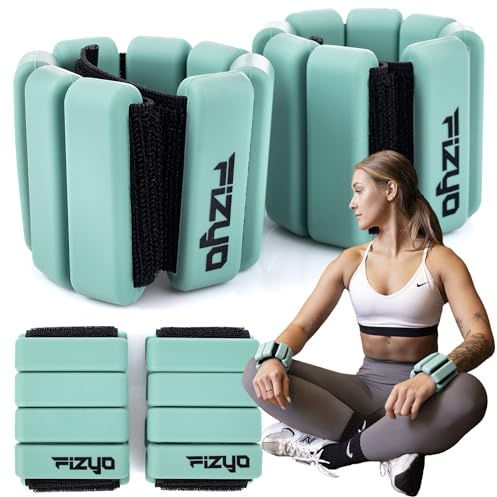 Fizyo Verstellbare Handgelenk- und Knöchelgewichte – 2 Stück Tragbare Fitnessgewichte für Krafttraining, Yoga, Pilates, Barre, Tanz, Cardio, Aerobic, Walking (Grün, 450 g)